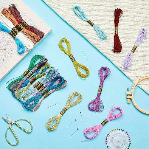 WILLBOND 24 Pcs Metallic & Cotton Embroidery Floss, 24 Vibrant Colors, Polyester Blend, 8.75 Yards Each, Ideal for Embroidery, Cross-Stitch, DIY Crafts - color: Vibrant Color