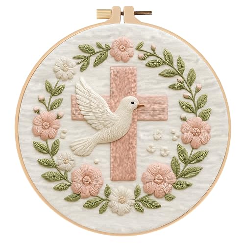 JJFox Embroidery Kit for Beginners and Adults, DIY Hand Embroidery Starter Kit with Cute Pattern, Cross Stitch Needlepoint Set with Hoop, Threads and Instructions (Cross) - color: Cross