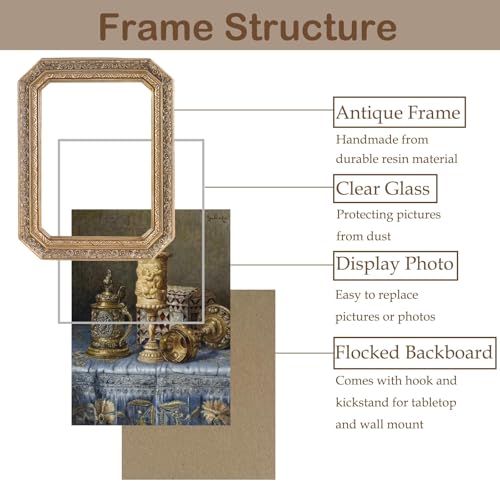 Vintage Picture Frames 5x7 Octagon Bronze Antique Ornate Picture Frames for Tabletop and Wall Mount with Glass Front Retro Home Decor Old Fashioned Victorian Photo Gallery Wall Decor - color: Bronze, size: 5x7