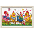 Zhenqing Knitting Chickens Stamped Cross Stitch Kit, 11CT Printed Pattern on White Cotton Fabric, Farmhouse Chicken Decor - color: Funny Knitting Chickens