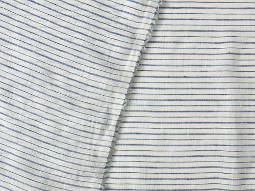 100% Linen Fabric – Lightweight Prewashed – Horizontal Stripe Patterns – Precut Style – Soft & Breathable – 52” Width – by The Linen Lab (Blue, 1 Yard pre Cut) - color: Blue, size: 1 yard pre cut