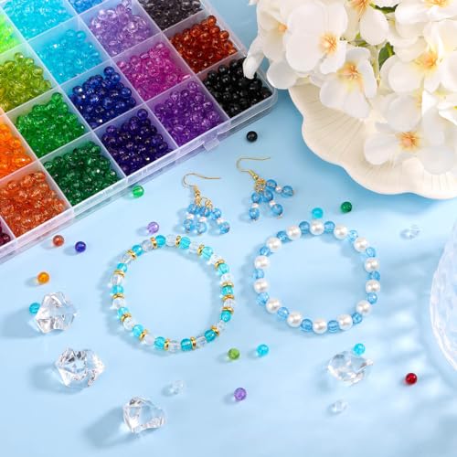 PAXCOO 1820Pcs Crystal Acrylic Beads Faceted Bicone Gem Beads for Jewelry Making (6 MM) - size: 6 MM