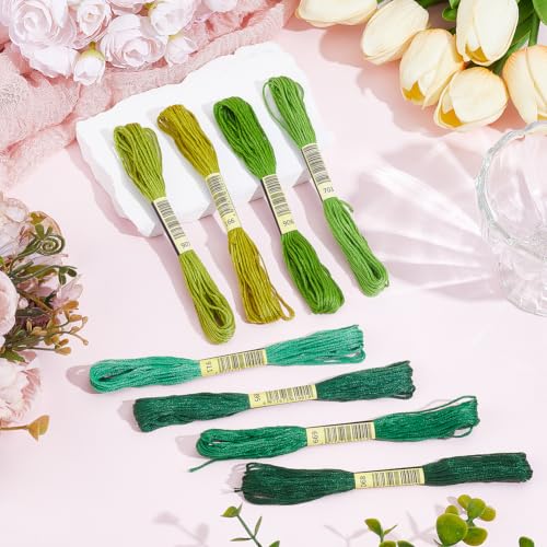 1 Box 65.6 Yards 8 Skeins 6 Strand Green Cotton Friendship Bracelet String Variegated Yarn Embroidery Assorted Bulk Thread Gradient Cross Stitch Floss Set for Sewing Making Crochet Knitting - color: Green Cotton Thread, size: 65.6 Yards