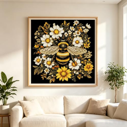Bee Flowers Stamped Cross Stitch Kits Embroidery Starter Kit for Adults - color: J197-01