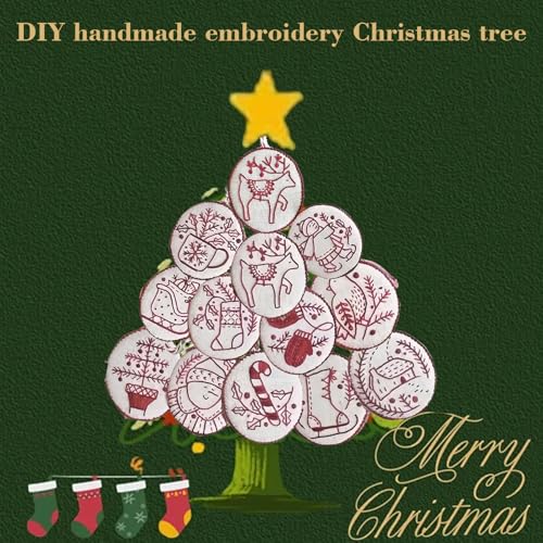 liqiaofang Jolly and Bright Hand Embroidery Christmas Ornaments Kit with DIY Material Package for Beginners Adults, Christmas 3D Novice Embroidery Needlepoint Starter Kit (A)