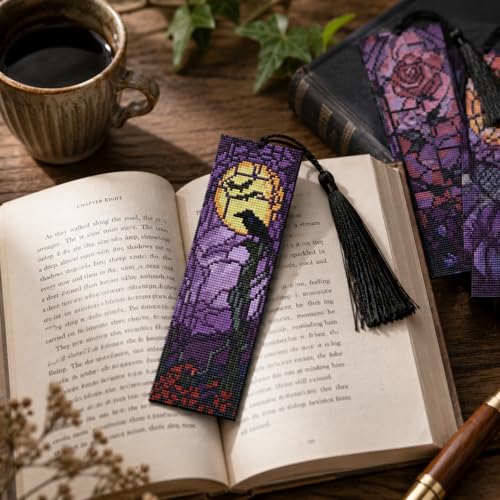 NEGEKFKX 5 Pcs Halloween Cross Stitch Bookmark Kit for Adult Beginners - color: Cross stitch bookmark-21