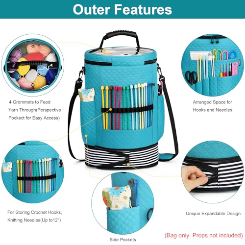 Crochet Yarn Knitting Bag 3PCS Expandable Large Yarn Storage Organizer Bag - color: Blue