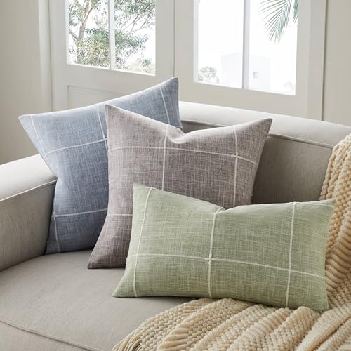 2 Packs Grid Embroidery Throw Pillow Covers 16x16in Brown - color: Brown, size: 16" x 16" (Pack of 2)