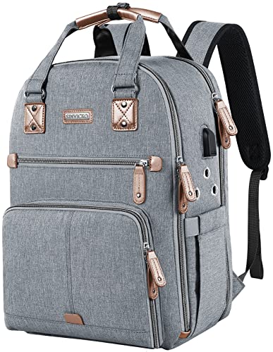 SINVICKO Crochet Bag, Knitting Bag Backpack and Totes Organizer with USB Charging Port, Large Yarn Storage Tote Bag - color: Grey