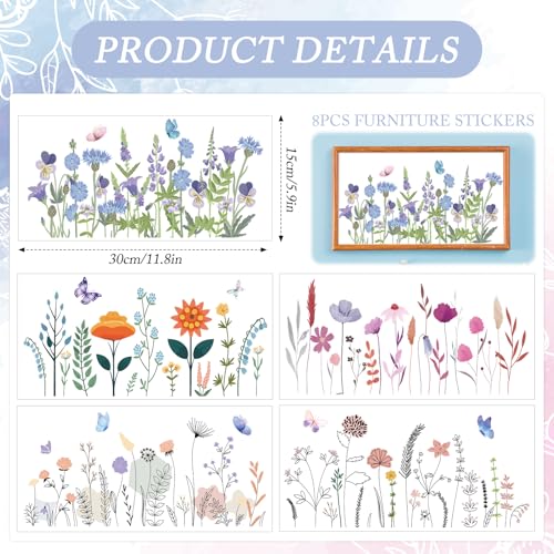 Flower Rub on Transfers for Crafts - 8 Sheets Vintage Wildflower Butterfly Rub on Transfers for Furniture Botanical Rub on Transfer Stickers Decal for Wood DIY Art Craft Office Home Decor - style: Wildflower