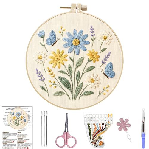 ARTopet Embroidery Kit for Adults Beginners Flower DIY Craft Starter Set Cotton Needlepoint Set with 7.87In Hoop Threads Tools Perfect Gifts for Hobbyists to Create Wall Art-Flowers05 - color: Flowers05