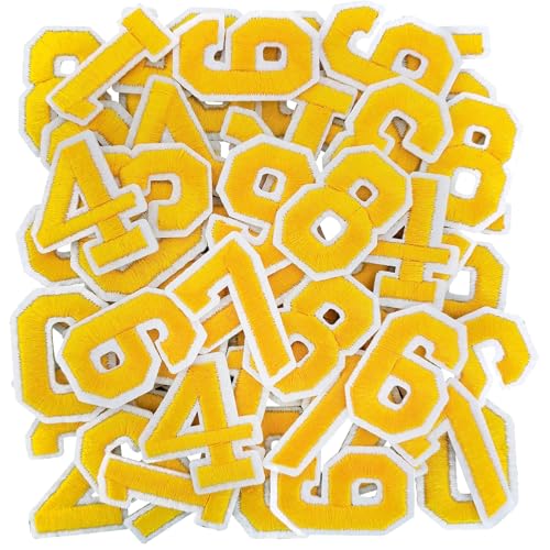 50 Pcs Iron on Numbers Patches for Fabric Tote Bags Hats Clothing Yellow - color: Yellow, size: Numbers Only