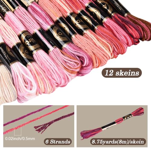12 Skeins 105 Yards Variegated Cross Stitch Floss Friendship Bracelet String 6 Ply Polyester Colorful Gradient Red Embroidery Thread for Sewing Making Needlecraft Knitting Clothes Stitching - color: Gradient Red
