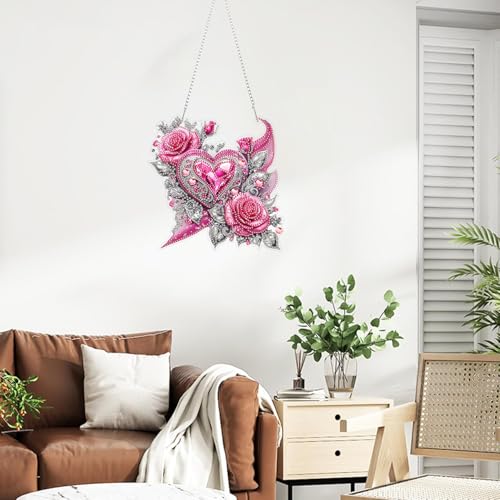 ZeeLionArt Hanging Diamonds Art kit for Adult,DIY Valentine's Day Pendant Diamond Painting Art,7.7x7.7in Acrylic Diamonds Painting Board Kit Ornament, Special Crystal Diamond Hanging Ornament - color: DP02299