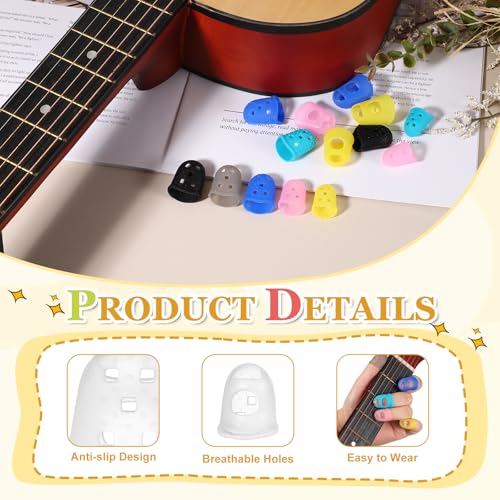 PATIKIL Rubber Finger Tips, 5 Sizes 20 Pcs Guitar Fingertip Protector Silicone Thimbles Knitting Accessories for Hand Sewing Paper Sorting Money Counting, Semi-Transparent/Yellow - color: Semi-transparent/Yellow