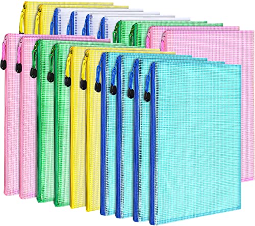 LEOBRO 20PCS Zipper Pouch, A4 Mesh Zipper Pouch Bags, Waterproof Bag, Mesh Bags for Classroom Organization, Toy Storage, School Supplies, Travel Essentials, File Jackets & File Pockets