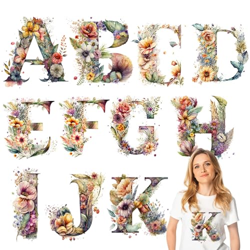 Iron on Letters Flower Patches for Clothing Alphabet Heat Transfer Vinyl Stickers Large Size Appliques for Shirts Jackets Bags DIY Craft - color: Flower Letter