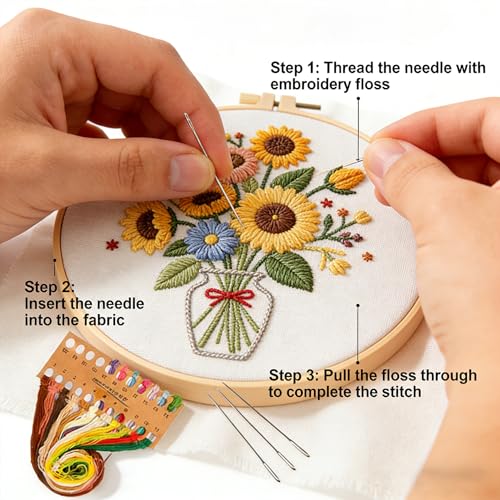 BoAn Sunflower Embroidery Kit for Beginners, DIY Cross Stitch Kit with Hoop - color: muqinjie-2
