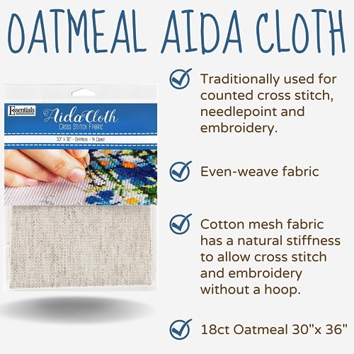 Essentials By Leisure Arts Aida Cloth, 14 Count, Oatmeal Cross Stitch Fabric, Embroidery Fabric, Cross Stitch Supplies for Crafting, Stitching, and Sewing Projects 30X36
