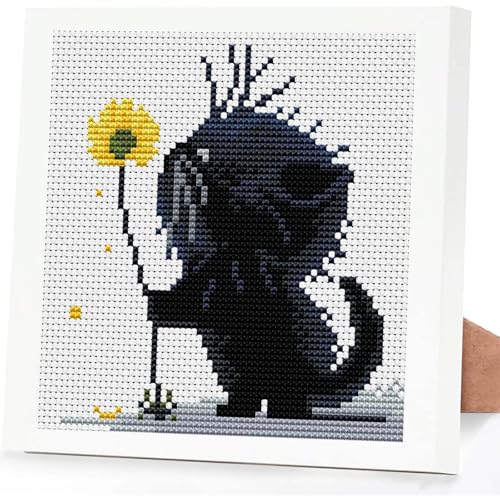 niurenmaoyi Cat 11CT Cross Stitch Kits for Beginner with Framed,7x7in - color: Cross Stitch Kits0518-08