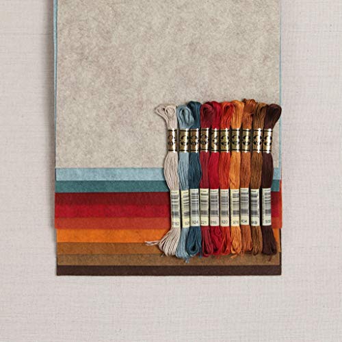Benzie Design Wool Felt, 10 pcs 12"x18" with Matching DMC Embroidery Floss in Autumn Colors, 1 mm Thick, Soft & Pliable, Wool Blend Felt, Harvest Moon 12"x18" & Floss
