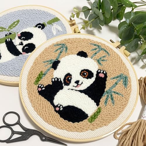 Myfelicity Punch Needle Panda Embroidery Kits, Set of 3, Including Tools Such as Patterned Punching Cloth and Needles - color: Panda
