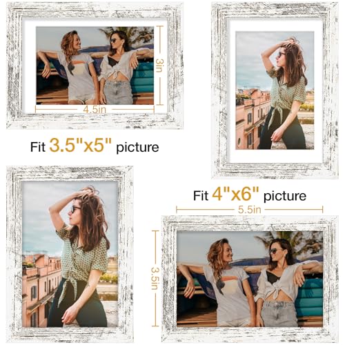 Vittanly 4x6 picture frame, Matted for 3.5x5 Photos, Distressed White - color: Distressed White, size: 4x6