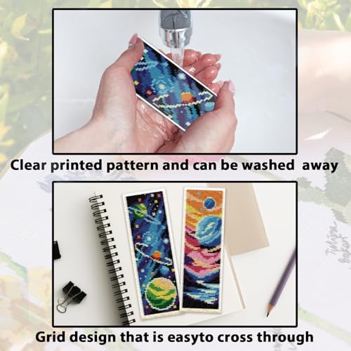 ACRNIGHEET 6PCS Stamped Cross Stitch Bookmark Kit for Beginners Planet - style: Planet Patterns