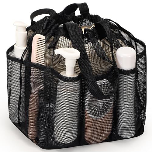 famichan Mesh Shower Caddy Portable with Drawstring, Dorm Room Essentials for College Students boy & girl, Larger Shower Bag for Camping,Swimming,Gym,Travel,Bathroom - Black - color: BLACK