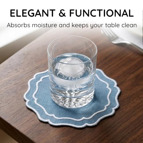 Linen Coasters for Drinks, Set of 6, 6 inch, Marine - color: 1261 - Marine, size: 6 inches