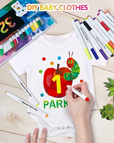 sunacme Fabric Markers Pen, 32 Colors Permanent Fabric Paint Pens