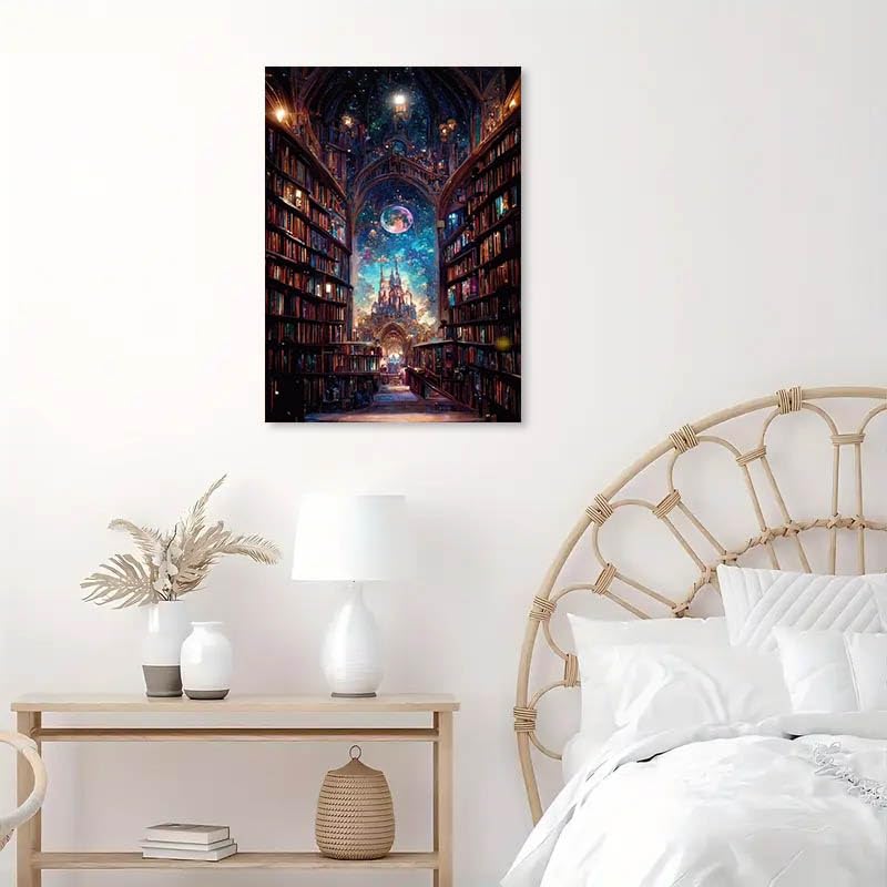 Castle Stamped Cross Stitch Kits for Adults -Library Embroidery Kits for Beginners Adults,11 CT Patterns Dimensions Counted Cross Stitch Kits for Adults Arts Craft 12x16 inch - color: Cross stitch-30