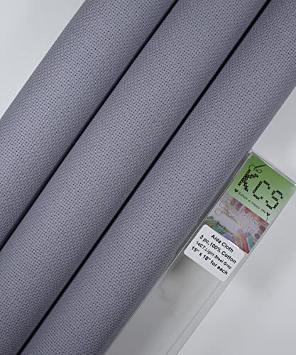 KCS 3 pc of 15" x 18" Counted Cross Stitch Cotton Aida Cloth Needlework Rolled Fabric Box,14CT,Light Steel Grey - color: Light Steel Gray, size: 14CT