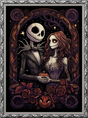 Leczany Cross Stitch Stamped Kit for Beginner - Halloween Couples | DIY Embroidery Starter Patterns Craft Kit Needlepoint for Adults | 11CT, 3 Strands | 13x18.1 inches - color: 11CT Stamped kits,Halloween Couples 13x18.1 inches