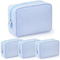 Sanwuta 3 Pcs Seersucker Makeup Bags Seersucker Cosmetic Bags Striped Women Large Travel Toiletry Organizer Preppy Storage Pouch for Embroidery Wedding Bridesmaid Gifts(Light Blue) - color: Light Blue