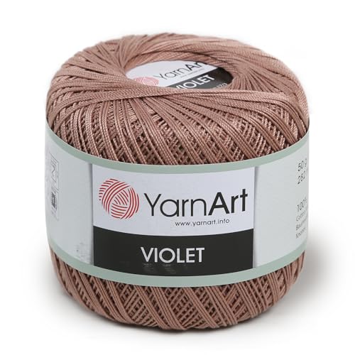 Yarn Art 1 Skein YarnArt Violet,100 Mercerized Cotton Yarn Threads Crochet Lace Hand Knitting Yarn Embroidery Arts Crafts (Brown 0015) - color: 0015