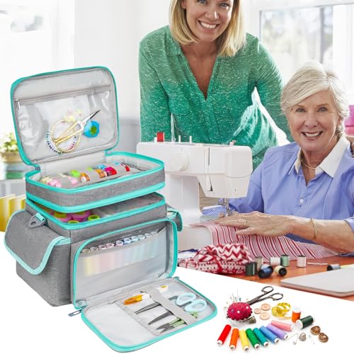 LEFOR·Z Small Sewing Supplies Organizer Bag(10.5 x 8 x 9inch),Sewing Box - color: Grey/Green