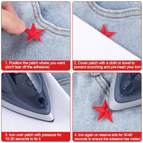 PAGOW 30 Pcs Star Iron on Patch, 1 Inch Sew on Star Embroidered Patches - color: 30 Red