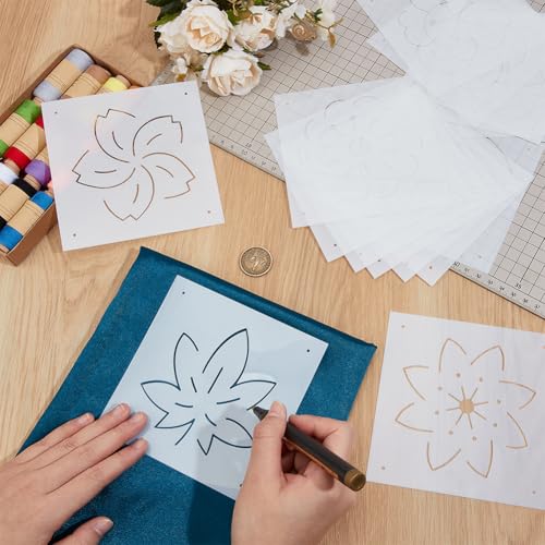 BENECREAT 16Pcs Plastic Sashiko Stencil, 5x5inch Flower Patterns Embroidery Tool Drawing Line Template for Hand Quilting and Embroidery, 0.3mm Thick - style: Flower Patterns