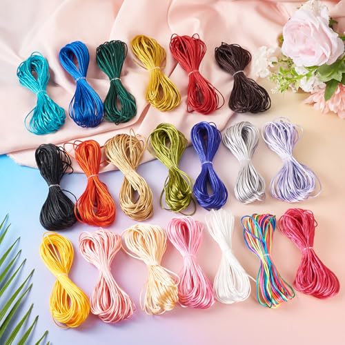 Elecrelive 20 Colors Rattail Silk Cords 1.5mm Polyester Thread Chinese Knot Cord 218 Yard Silk String for Kumihimo Lanyards Jewelry Keychain Making - color: 20 Colors