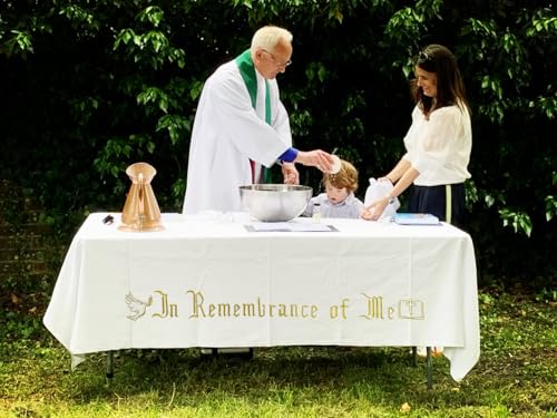 Large In Remembrance of Me Gold Thread Embroidery Altar Frontal Holy Communion Table Cloth Cover 96x52Inch White Rectangle Communion Table Cloth for Church for Gatherings Baptism Ceremonies(Gold) - color: Gold