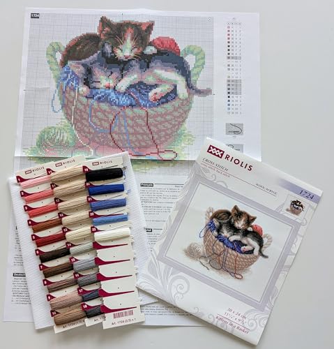 RIOLIS 1724 Kittens in A Basket Counted Cross Stitch Kit 11.81 x 9.45 in - style: Kittens In A Basket 1724