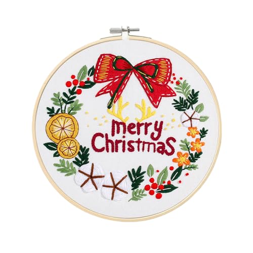 wtisan Christmas Embroidery Kit, Cross Stitch Kits for Beginners, Needlepoint with All Tools & Instructions, Stamped Hand Embroidery Starter Kit for Holiday Crafts & Xmas Home Decor, W14 - color: W14, size: 1 Pack