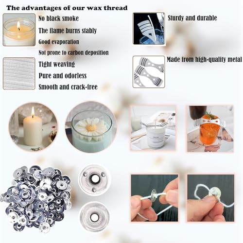 Candle Wick Needle Kit Candle Wick Inserting Tool Mold Punch Needle with Hook & Eye, Large-Eye Needle for Candle Silicone Molds,Candle Wick Roll 200 Ft 24 Wick Spool,Threader,Wick Holders - color: 23pcs