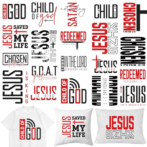 Dazoratix Christian Iron on Transfers - 20 Sheets Jesus Bible Verse DTF Ready to Press Heat Patches Religious Faith Vinyl Stickers Decals for Men T Shirts Clothes Pillow Bag Hat Appliques DIY Crafts - style: Christian