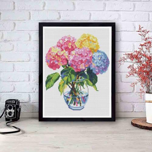 VIGEGU Hydrangea Stamped Cross Stitch Kits for Adults Beginners 12x16 inch - color: Hydrangea Cross Stitch Kits