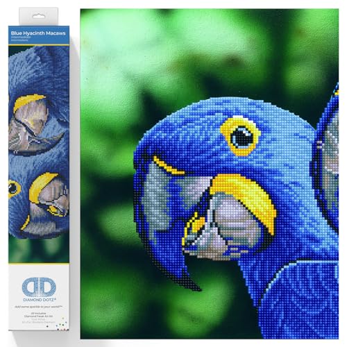 DIAMOND DOTZ Blue Hyacinth Macaws Diamond Painting Kit for Adults with Gems - size: 37 x 52cm