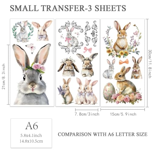 OLYCRAFT 3Pcs/Set Easter Rub on Transfers for Furniture and Crafts - style: Bunny