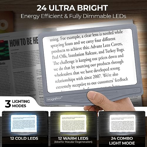 MAGNIPROS 5X LED Page Magnifying Glass, Detachable Stand, 3 Color Modes - color: Gray