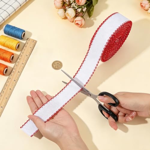 BENECREAT 14.8Yard x 1.4In Aida Band with FireBrick Edge, Cross Stitch Embroidery Band for Home Embroidery Decoration, Bookmark, DIY Crafts - color: Firebrick